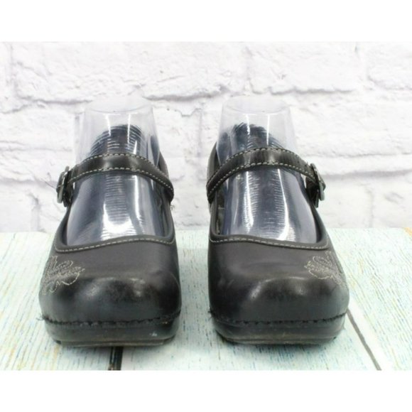 Dansko Black Leather Slip On Maryjane Clogs Heel Shoes Size 38 US 8 - Picture 4 of 9